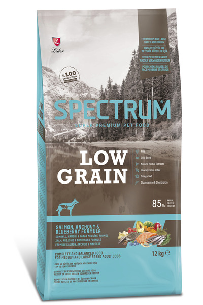 Spectrum LOW GRAİN SOMONLU HAMSİLİ YABAN MERSİNLİ ORTA VE BÜYÜK IRK YETİŞKİN KÖPEK MAMASI 12 KG