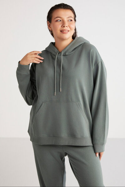 ETHIQUET Terezabb Women's Fleece Inside Soft Comfort Fit Hooded Kangaroo Pocket Green Large Size Sweatshirt