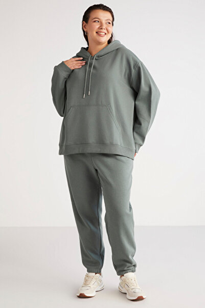 ETHIQUET Terezabb Women's Fleece Inside Soft Comfort Fit Hooded Kangaroo Pocket Green Large Size Sweatshirt