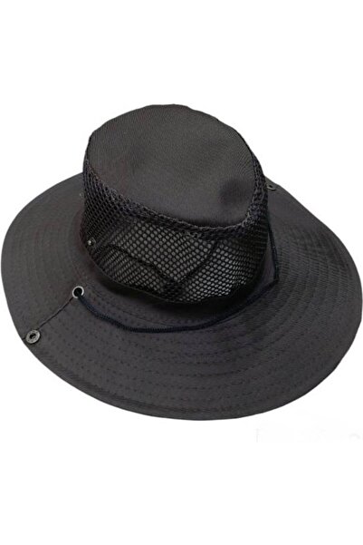 BarkoFix SİYAH - Yazlık Katlanabilir Fileli Safari Fötr Şapkası Foter Şapka Y...