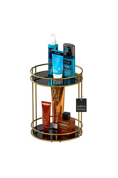 Edora Home Χρυσό 2 επιπέδων Organizer μπάνιου Organizer Σερβίρισμα Παρουσίαση Επιδόρπιο Plexiglass-Metal Ανοξείδωτο