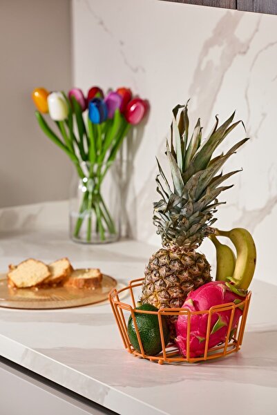 Edora Home Orange Oval Multi-Purpose Fruit and Vegetable Basket, Kitchen Organizer, Colorful, Dowry - Metal Stainless