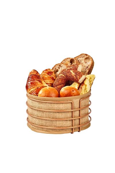 Edora Home Rose Round Bread Basket Jute Fabric Cloth, Colorful Presentation Basket Bread Holder - Multi-Purpose Metal Stainless