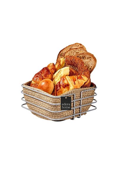 Edora Home Silver 4-Piece Serving Presentation Set, Napkin Holder, Paper Towel Holder, Bread Macrame, Trivet - Metal Stainless