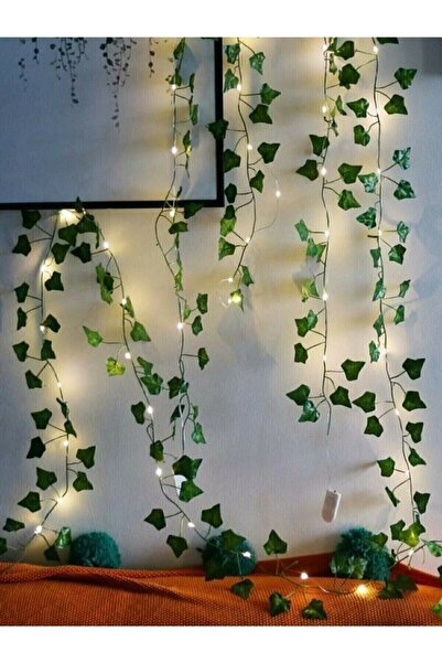 LUZAB Süsleyici Yeşil Yapraklı Yapay Sarmaşık Ve Gün Işığı Renginde Peri Led (Sarmaşık 230cm Led 300cm)
