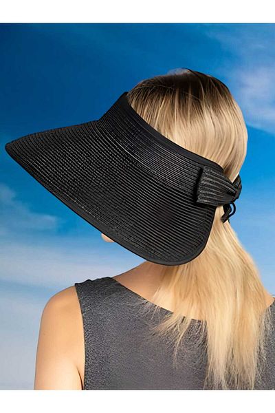 Mood Agenda Women's Wide Brim UV Protection Bow Straw Visor Hat