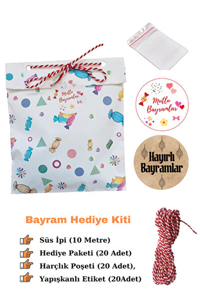 Dekals Bayram Kiti, Şeker Hediye Paketi, Harçlık Poşeti, Süs İpi, Hayırlı-Mut...