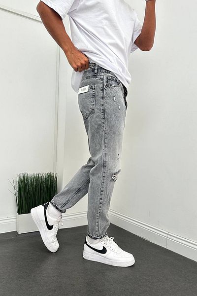 Denim Shorty Boyfriend Grey Τζιν Μοντέλο με σκισίματα γόνατου