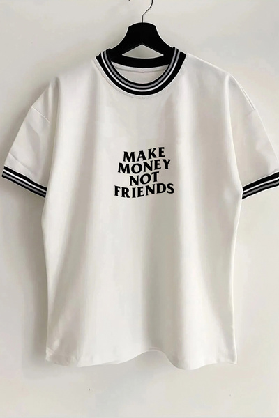 Vordevia Faceți bani - text imprimat - tricou alb unisex oversize pentru vară...