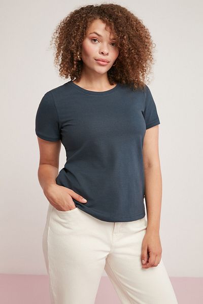ETHIQUET Perla Women's Cotton Round Neck Half Sleeve Navy Blue Large Size Body