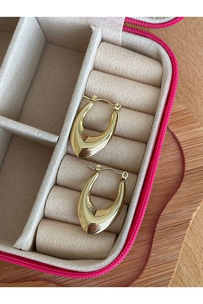 JELLY Women's Steel Gold Color V Model Model Dangle Earrings