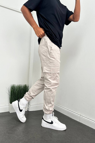 BDRMAN jogger Gri Renk Paça Ve Bel Lastikli Kargo Cep Pantolon