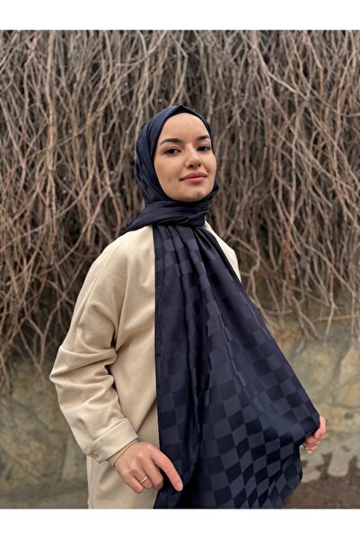 shalby Хіджаб з шовковистої бавовни з візерунком «Dama» Нічний синій