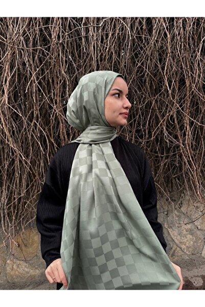 shalby Hijab Bumbac mătăsos Jacquard Şal cu model de carouri Verde apă