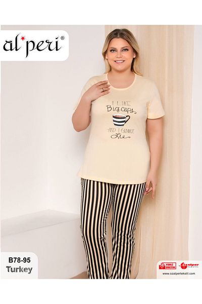Alperi Large Size Big Cups Striped Women's Pajamas Set