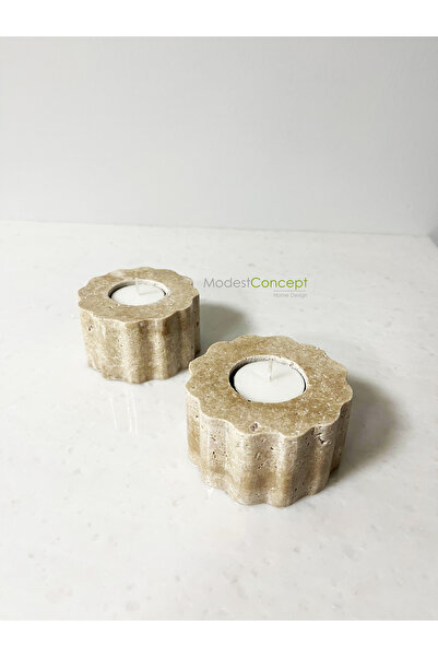 Modestmar Doğal Traverten Mumluk, Mermer Mumluk, Mermer Tealight, Mumluk 2 Ad...