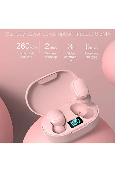 LESGO E6s Bluetooth 5.0 Kablosuz Kulaklık Toz Pembe Çift Mikrofonlu Powerbank Kutulu 2024versiyon