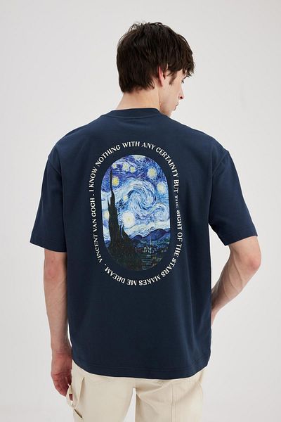 DeFacto Μπλουζάκι με κοντό μανίκι Van Gogh Oversize Fit Crew Back T-shirt C3629AX24SP