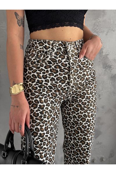 efstyle leopard print light glittery lycra palazzo denim trousers