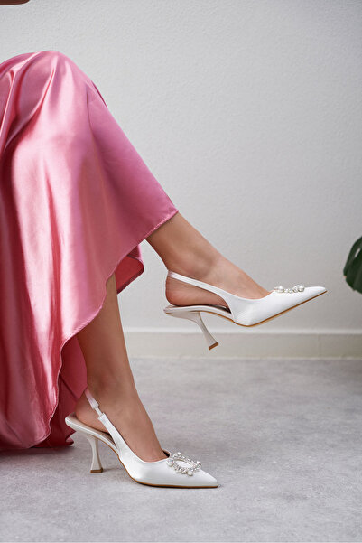 NİŞANTAŞI SHOES Amara Sedef Satin Stone Detailed Women's Heeled Shoes