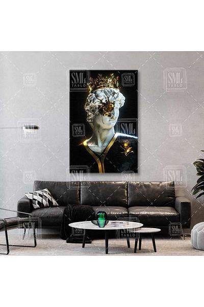 SML TABLO Coroana Regelui cu detalii aurii Sculptură de trandafir de aur Decor Pictură pătrată pe pânză