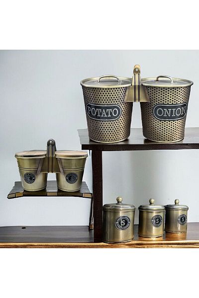 LUCKYHOMES Gold Set - Special Production Spice Rack and Potato Onion Storage, Tea Sugar Jar