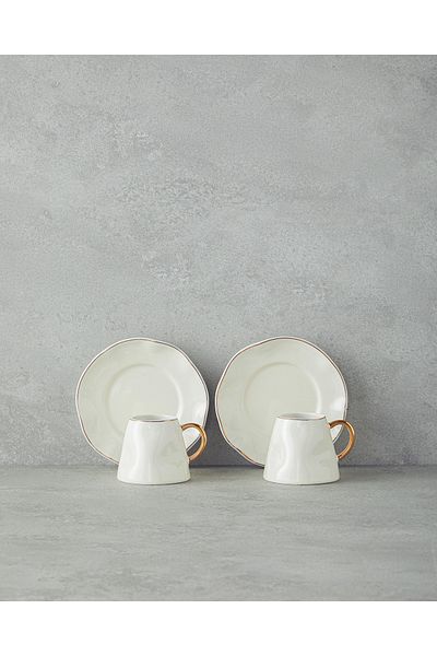 English Home Felix New Bone China 4 Pieces Coffee Cup Set for 2 People White