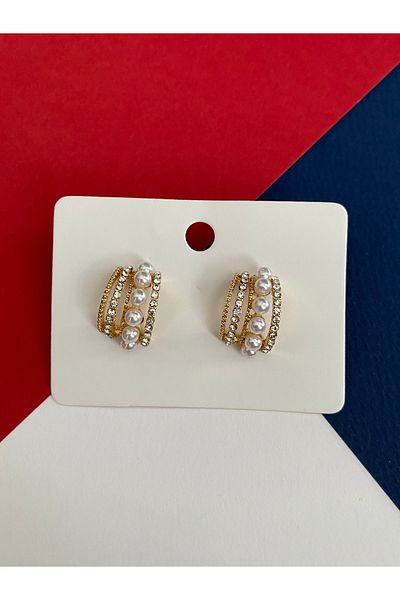 Pinery Jewels Women's Ball Pearl Zircon Stone Earrings Pair