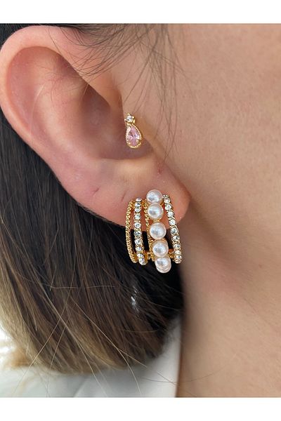 Pinery Jewels Women's Ball Pearl Zircon Stone Earrings Pair