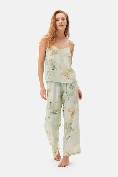 Dagi Wassergrüne, gewebte Hose mit Printdetail