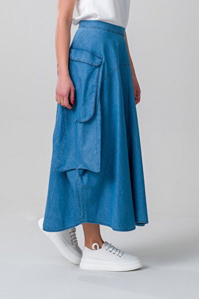 Bold & Young Жіноча джинсова спідниця з кишенями та блискавкою з тонкої джинсової тканини