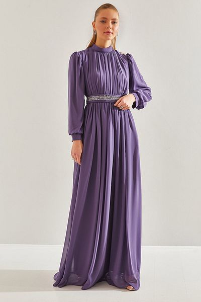 Bianco Lucci Modest Φόρεμα Hijab με κοσμήματα με ζώνη -60191008