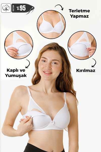 MS HAMİLE İÇ GİYİM Sutien de maternitate pentru alăptare acoperit alb - Hg0103