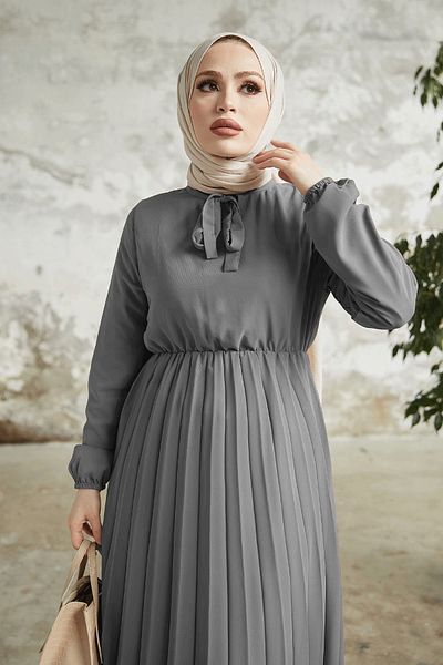 InStyle فستان شيفون Limelda مطوي - أنثراسايت