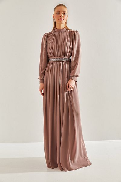 Bianco Lucci Modest Φόρεμα Hijab με κοσμήματα με ζώνη -60191008
