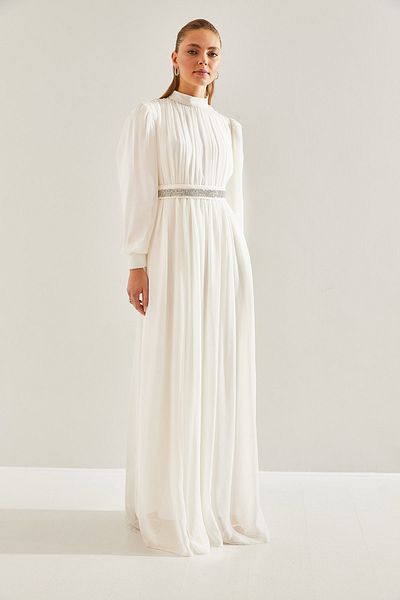 Bianco Lucci Modest Jewelled Belted Lined Hijab Dress -60191008