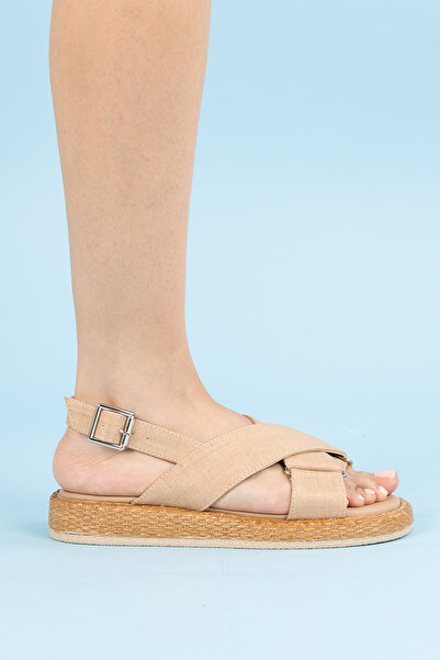 Getcho Women's Beige Denim Sandals with Cross Straps