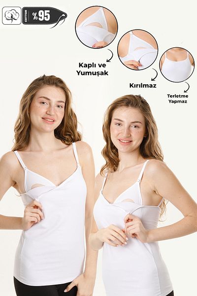 MS HAMİLE İÇ GİYİM Σετ 2 Λευκό-Λευκό Επικαλυμμένο Μπλουζάκι Θηλασμού HG0061