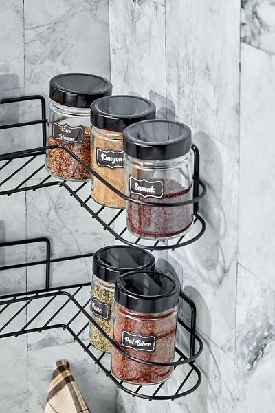 vipgross Kitchen Shelf Set of 2 Adhesive Luxury Modern Black Metal Spice Rack Organizer-black