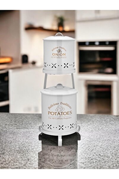 Bestofhome Luxury 2 Layer Metal Potato Onion Bucket White