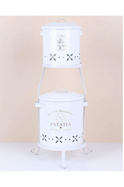 Bestofhome Luxury 2 Layer Metal Potato Onion Bucket White