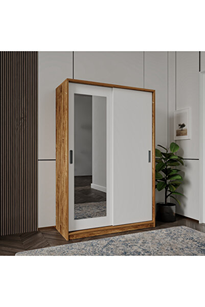 MERLİN MOBİLYA BAŞAK 2 KAPAKLI 8 BÖLMELİ BAMBU DETAYLI DOLAP