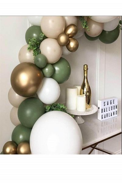 Partifabrik Pastel Sage Green Cream Chain Balloon 3 Meters