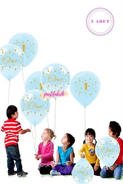 Partifabrik One Printed 1 Year Old Blue Pastel Balloon