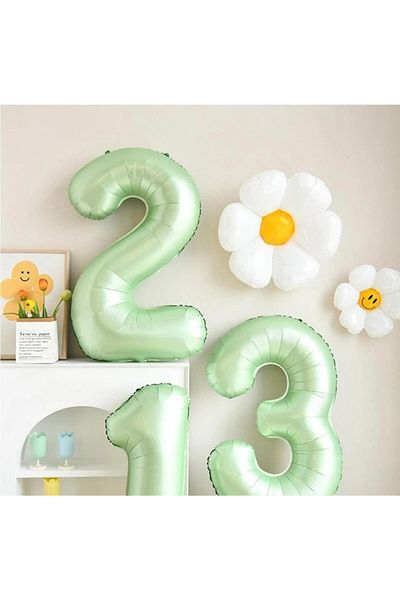 Partifabrik Retro Sage Green Number Foil Balloon 3 Years Old Balloon