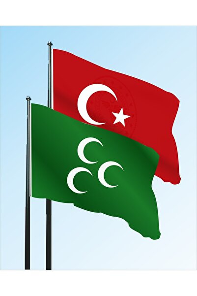 bayrakal Üç Hilal Osmanlı ve Türk Bayrağı 100x150cm Raşel Kumaş, İkili Set, Y...