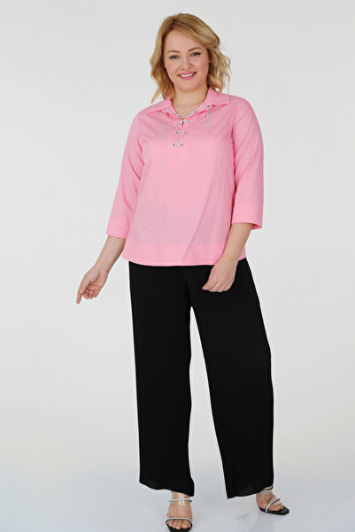 mardi exclusive Kadın Büyük Beden Zincir Detaylı Pamuk Gömlek