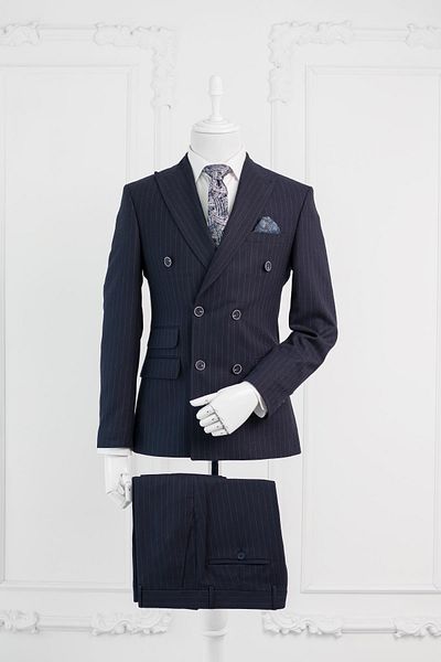 LUİGİ DİBERTİ Luigi Diberti Striped Pointed Collar Double Slit Slimfit Suit