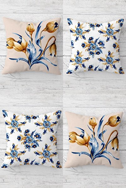 farbala Set de huse de pernă pentru canapea, cu flori și muguri violet, cu fe...