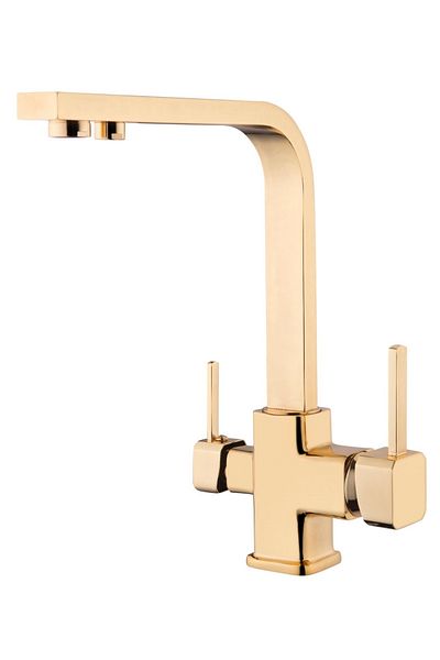 İSAOĞLU YAPI Gold Purified Kitchen Faucet Square Sink Tap Purifier Fixture Brass